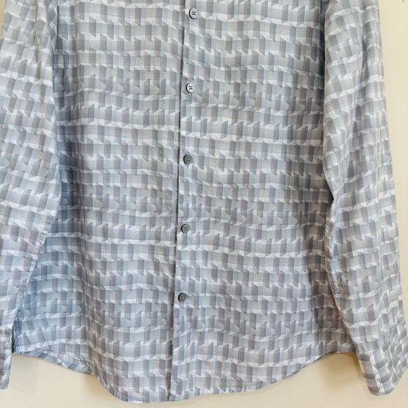 Alfani Button Front Long Sleeve Gray White Prisma Geo Print Causal Shirt Small - Picture 6 of 13